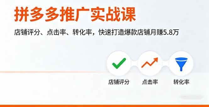 图片[1]-（16115期）拼多多推广实战课，店铺评分、点击率、转化率，快速打造爆款店铺月赚5.8万-易工具