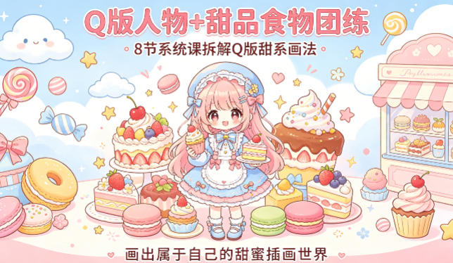 Q版人物+甜品食物团练，8节系统课拆解Q版甜系画法，画出属于自己的甜蜜插画世界-易工具
