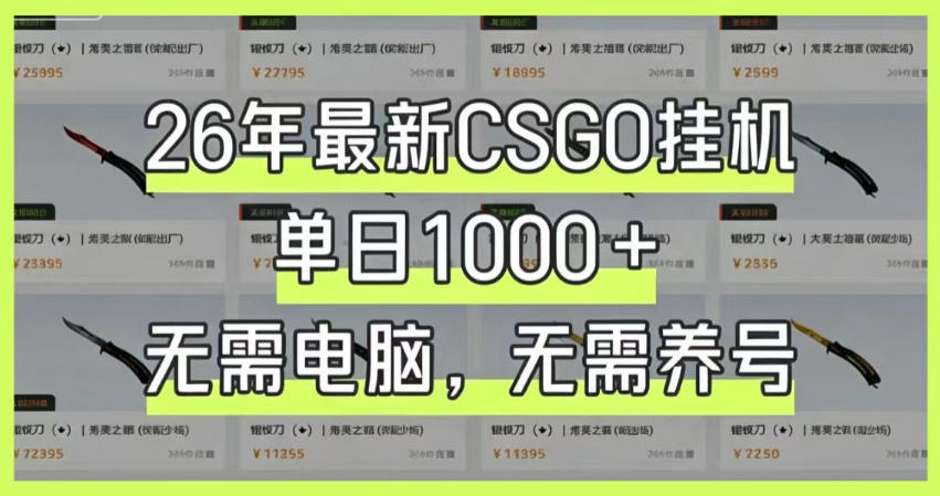 26年最新CSGO挂G系统，单日1000+，无需电脑，无需养号，0基础可上手【揭秘】-易工具
