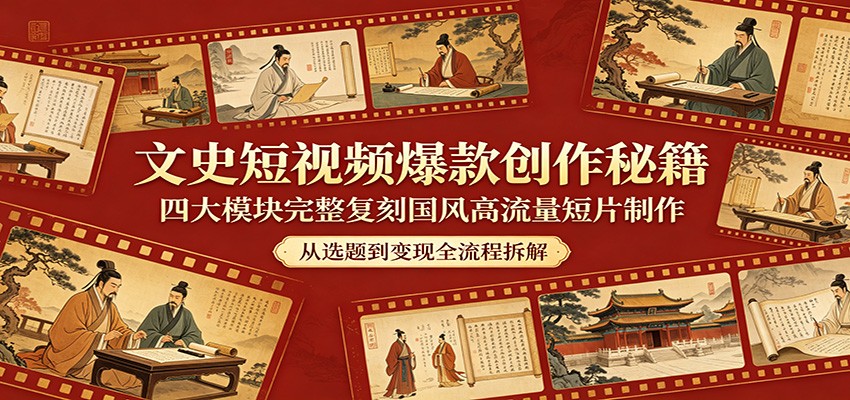 文史短视频爆款创作秘籍：四大模块完整复刻国风高流量短片制作-易工具