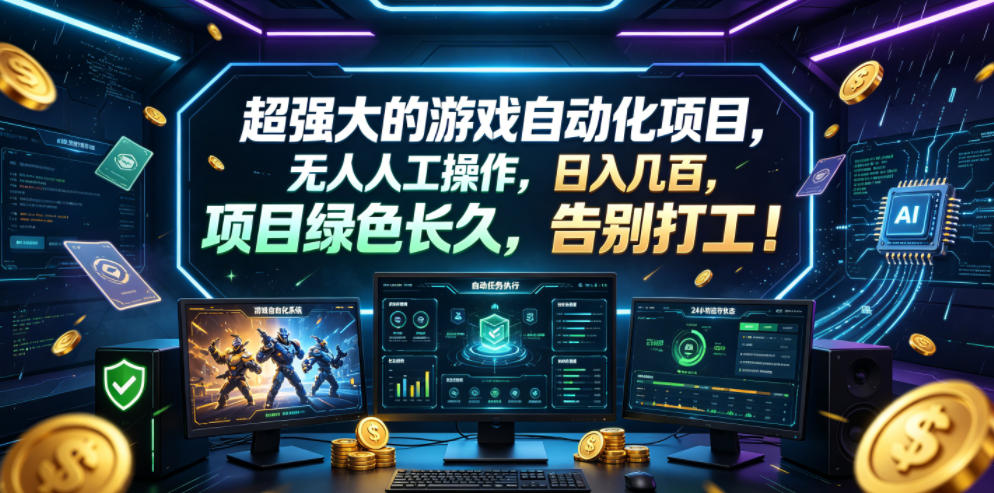 超强大的游戏自动化项目,无人人工操作,日入几百,项目绿色长久,告别打工!【揭秘】 超强大的游戏自动化项目,无人人工操作,日入几百,项目绿色长久,告别打工!【揭秘】