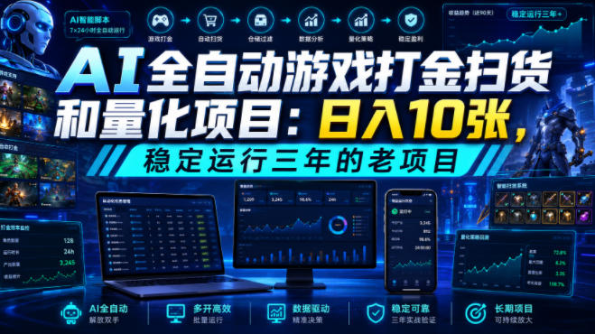 AI全自动游戏打金扫货和量化项目:日入10张,稳定运行三年的老项目!【揭秘】 AI全自动游戏打金扫货和量化项目:日入10张,稳定运行三年的老项目!【揭秘】