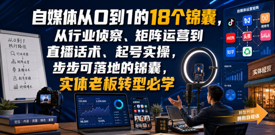 自媒体从0到1的18个锦囊,从行业侦察、矩阵运营到直播话术、起号实操,步步可落地的锦囊,实体老板转型必学-易工具