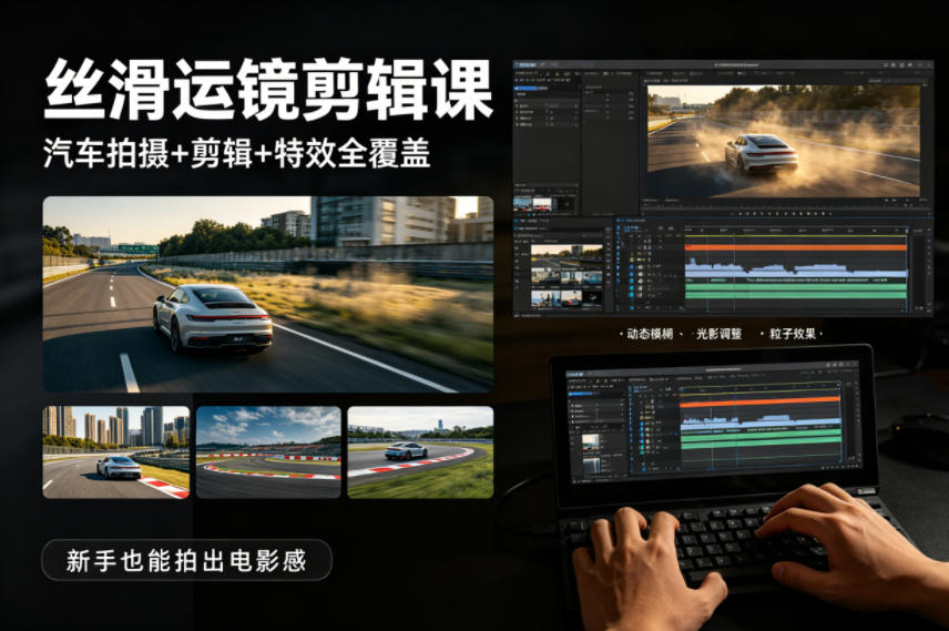 大叔丝滑运镜剪辑课，汽车拍摄+剪辑+特效全覆盖，新手也能拍出电影感-易工具