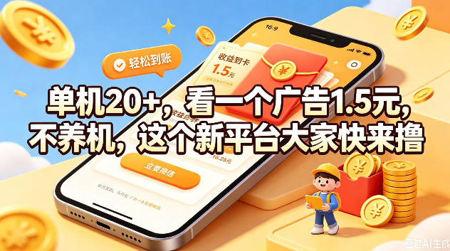单机20+,看一个广告1.5米,不养机,这个新平台大家快来撸【揭秘】 单机20+,看一个广告1.5米,不养机,这个新平台大家快来撸【揭秘】