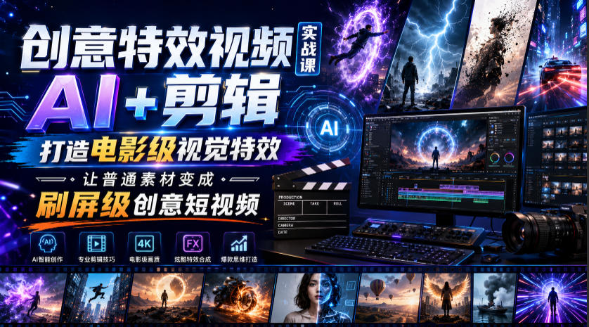 创意特效视频实战课,AI+剪辑打造电影级视觉特效,让普通素材变成刷屏级创意短视频-易工具