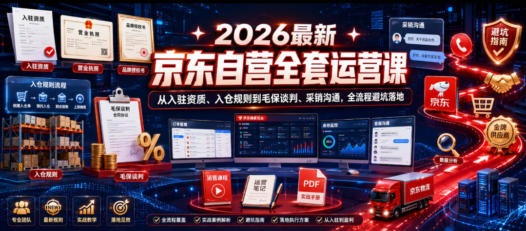 2026最新京东自营全套运营课，从入驻资质、入仓规则到毛保谈判、采销沟通，全流程避坑落地-易工具