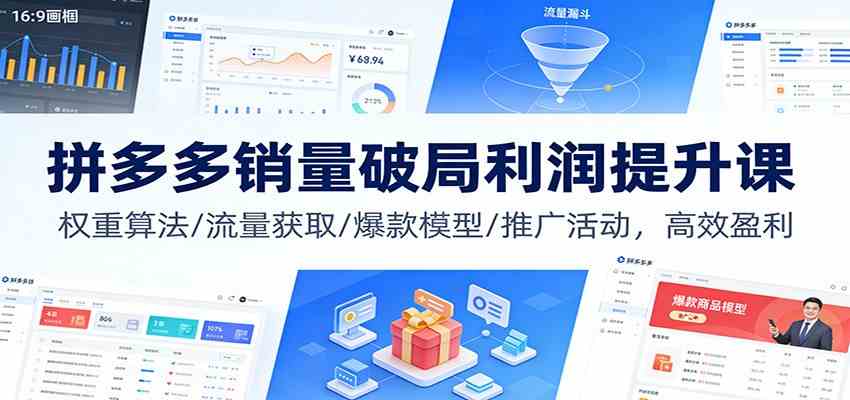 拼多多销量破局利润提升课：权重算法/流量获取/爆款模型/推广活动，高效盈利-易工具