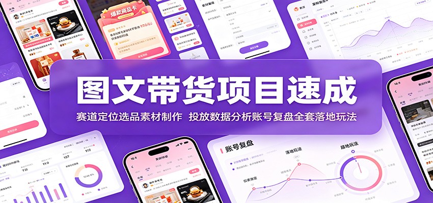 图文带货项目速成:赛道定位选品素材制作,投放数据分析账号复盘全套落地玩法 图文带货项目速成:赛道定位选品素材制作,投放数据分析账号复盘全套落地玩法