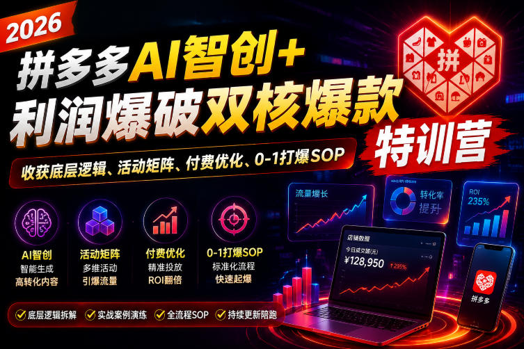 2026拼多多AI智创+利润爆破双核爆款特训营,收获底层逻辑、活动矩阵、付费优化、0-1打爆SOP(更新0727)-易工具