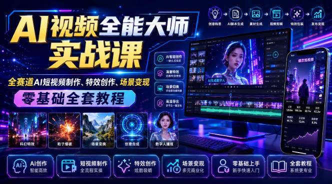 AI视频全能大师实战课｜全赛道AI短视频制作、特效创作、场景变现零基础全套教程-易工具