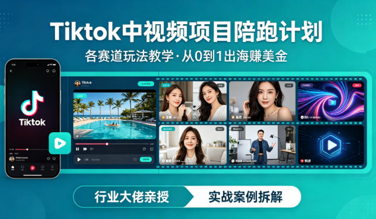 某大佬的Tiktok中视频项目陪跑，涵盖TK各个赛道玩法教学，从0到1出海賺美金-易工具