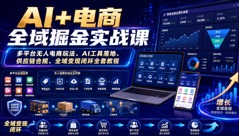 AI+电商全域掘金实战课｜多平台无人电商玩法、AI工具落地、供应链合规、全域变现闭环全套教程-易工具