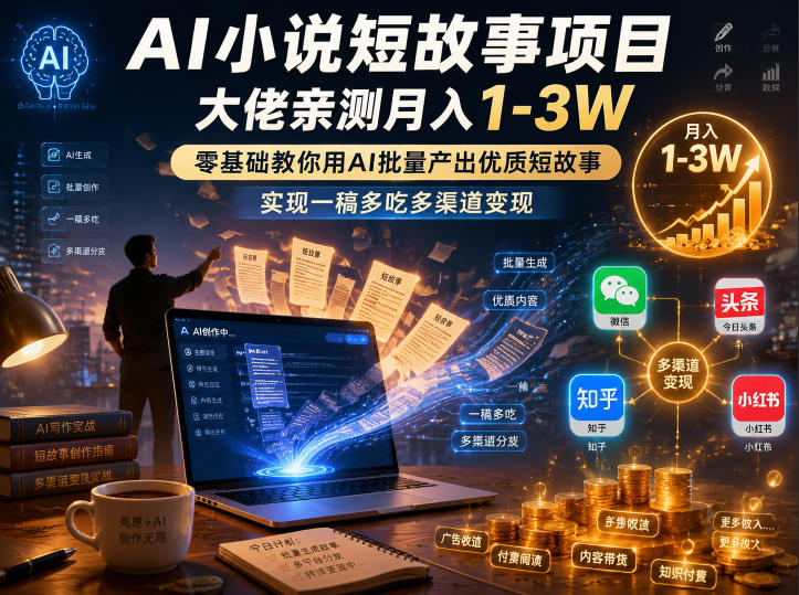 AI小说短故事项目,大佬亲测月入1-3W,零基础教你用AI批量产出优质短故事,实现一稿多吃多渠道变现-易工具