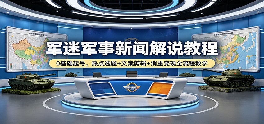 军迷军事新闻解说教程：0基础起号，热点选题+文案剪辑+消重变现全流程教学-易工具