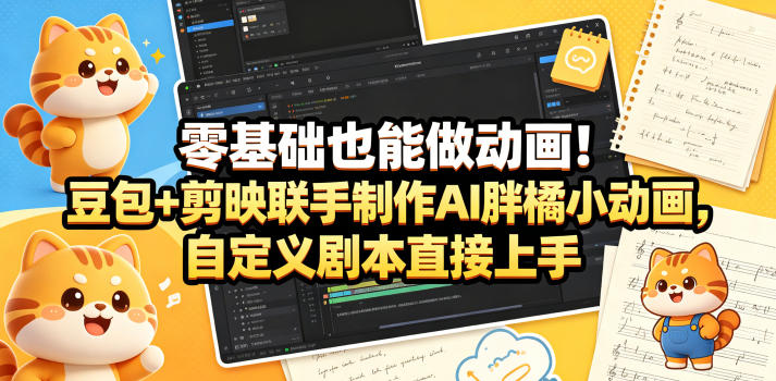 零基础也能做动画！豆包+剪映联手制作AI胖橘小动画，自定义剧本直接上手-易工具
