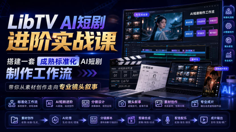 LibTV AI短剧进阶实战课，搭建一套成熟标准化AI短剧制作工作流，带你从素材创作走向专业镜头叙事-易工具