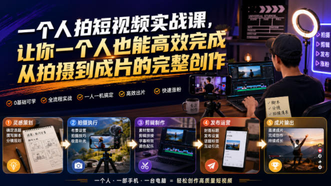 一个人拍短视频实战课,让你一个人也能高效完成从拍摄到成片的完整创作 一个人拍短视频实战课,让你一个人也能高效完成从拍摄到成片的完整创作