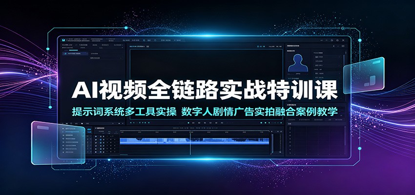 AI视频全链路实战特训课:提示词系统多工具实操,数字人剧情广告实拍融合案例教学 AI视频全链路实战特训课:提示词系统多工具实操,数字人剧情广告实拍融合案例教学