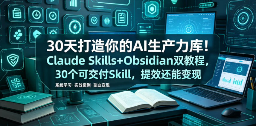 30天打造你的AI生产力库!Claude Skills+Obsidian 双教程,30 个可交付 Skill,提效还能变现-易工具
