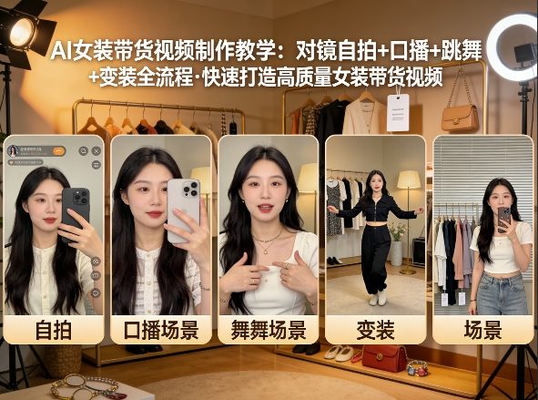AI女装带货视频制作教学,对镜自拍、口播、跳舞、变装全流程,快速打造高质量女装带货视频-易工具