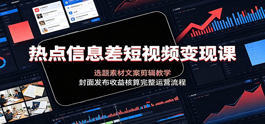 热点信息差短视频变现课:选题素材文案剪辑教学,封面发布收益核算完整运营流程-易工具