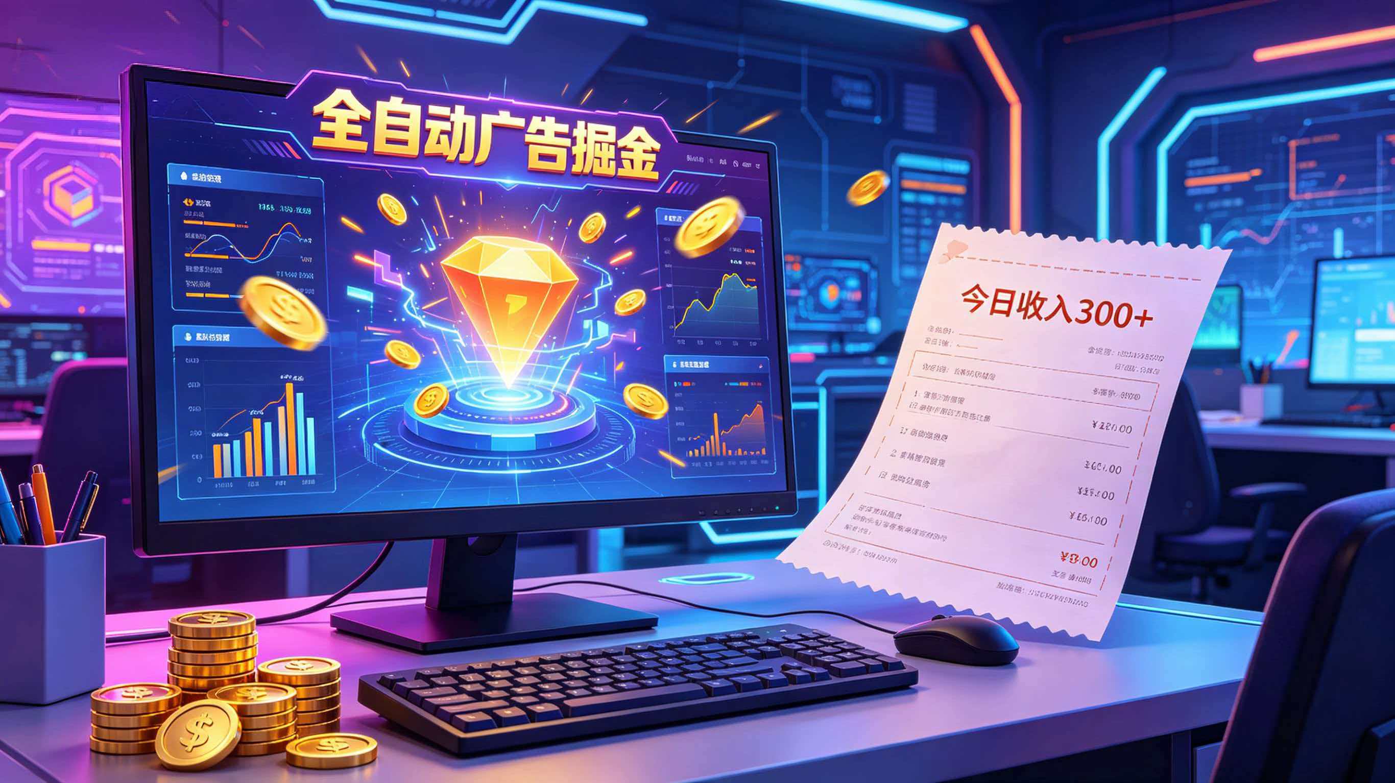 全自动广告掘金，日入300+。全程Ai自动化运行，解放双手，时间自由。收益稳定-易工具