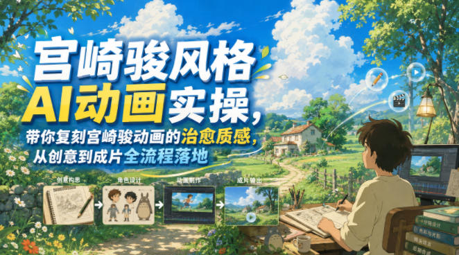 宫崎骏风格AI动画实操,带你复刻宫崎骏动画的治愈质感,从创意到成片全流程落地-易工具