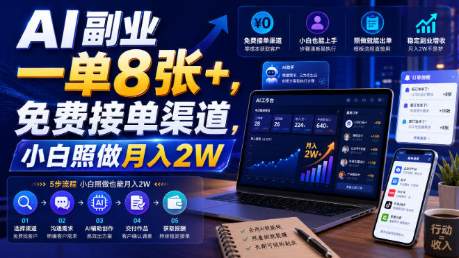 AI副业一单8张+，免费接单渠道，小白照做月入2W【揭秘】-易工具