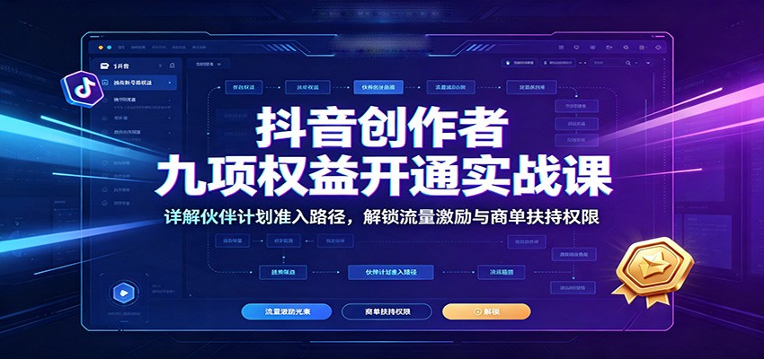 抖音创作者九项权益开通实战课:详解伙伴计划准入路径,解锁流量激励与商单扶持权限-易工具