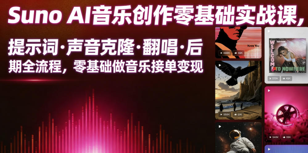 Suno AI音乐创作实战课,提示词・声音克隆・翻唱・后期全流程,零基础做音乐接单变现-易工具