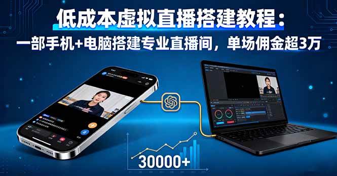 图片[1]-（16156期）低成本虚拟直播搭建教程：一部手机+电脑搭建专业直播间，单场佣金超3万-易工具