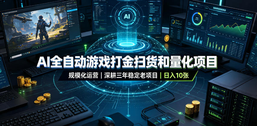 AI全自动游戏打金扫货和量化项目,规模化运营日入10张,深耕三年稳定老项目!【揭秘】-易工具