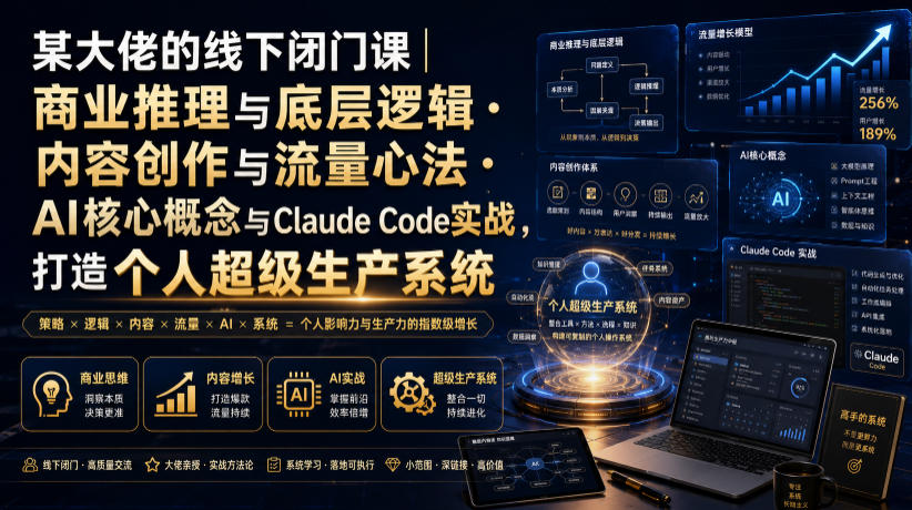 某大佬的线下闭门课|商业推理与底层逻辑・内容创作与流量心法・AI核心概念与Claude Code实战,打造个人超级生产系统【录音+图片】-易工具