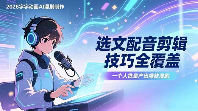 （17477期）2026字字动画AI漫剧制作-1期，选文配音剪辑技巧全覆盖，一个人就能批量产出爆款漫剧-易工具