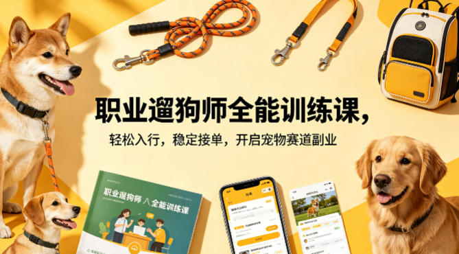 职业遛狗师全能训练课，轻松入行，稳定接单，开启宠物赛道副业-易工具