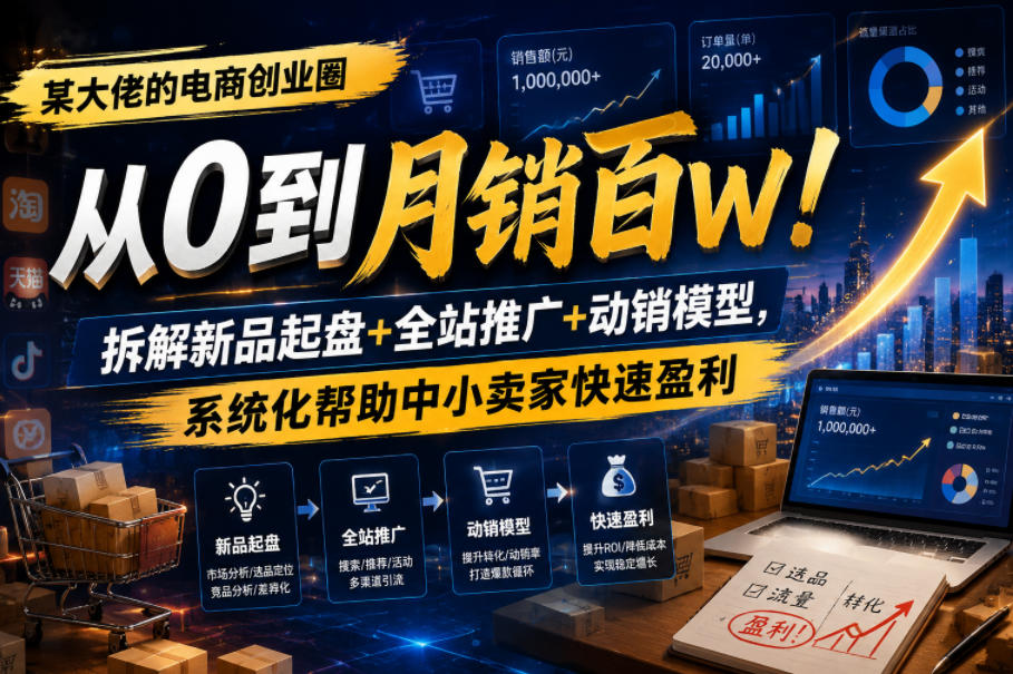 某大佬的电商创业圈从0到月销百W！拆解新品起盘+全站推广+动销模型，系统化帮助中小卖家快速盈利-易工具