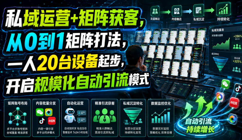 私域运营+矩阵获客,从0到1矩阵打法,一人20台设备起步,开启规模化自动引流模式!-易工具