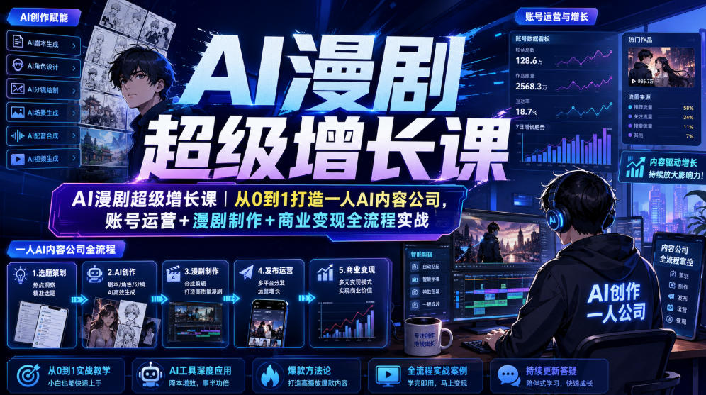 AI漫剧超级增长课|从0到1打造一人AI内容公司,账号运营+漫剧制作+商业变现全流程实战-易工具