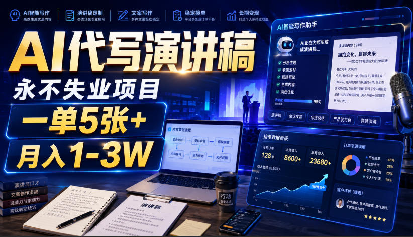 AI代写演讲稿，永不失业项目，一单5张+，月入1-3W【揭秘】-易工具