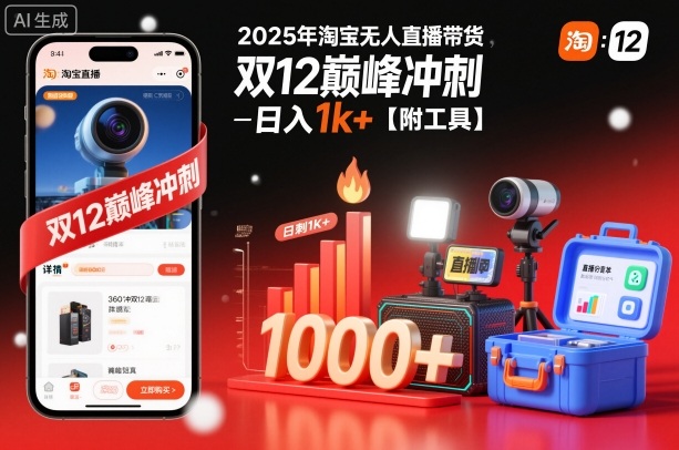 2025年淘宝无人直播带货,冲刺双12,日入1k+【附工具】【揭秘】-易工具