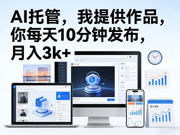 公众号AI托管，我提供作品，你每天10分钟发布，月入3k+【揭秘】