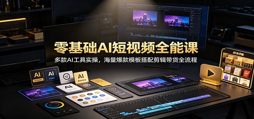 零基础AI短视频全能课：多款AI工具实操，海量爆款模板搭配剪辑带货全流程-易工具