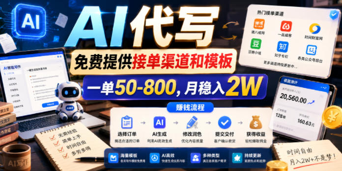 AI代写，免费提供接单渠道和模板，一单50-800，月稳入2W【揭秘】-易工具