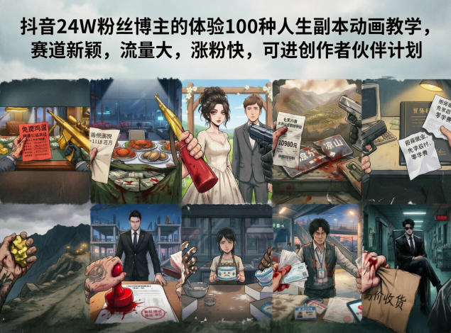 抖音24W粉丝博主的体验100种人生副本动画教学,赛道新颖,流量大,涨粉快,可进创作者伙伴计划-易工具