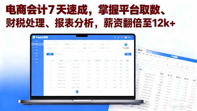 图片[1]-（16192期）电商会计7天速成，掌握平台取数、财税处理、报表分析，薪资翻倍至12k+-易工具