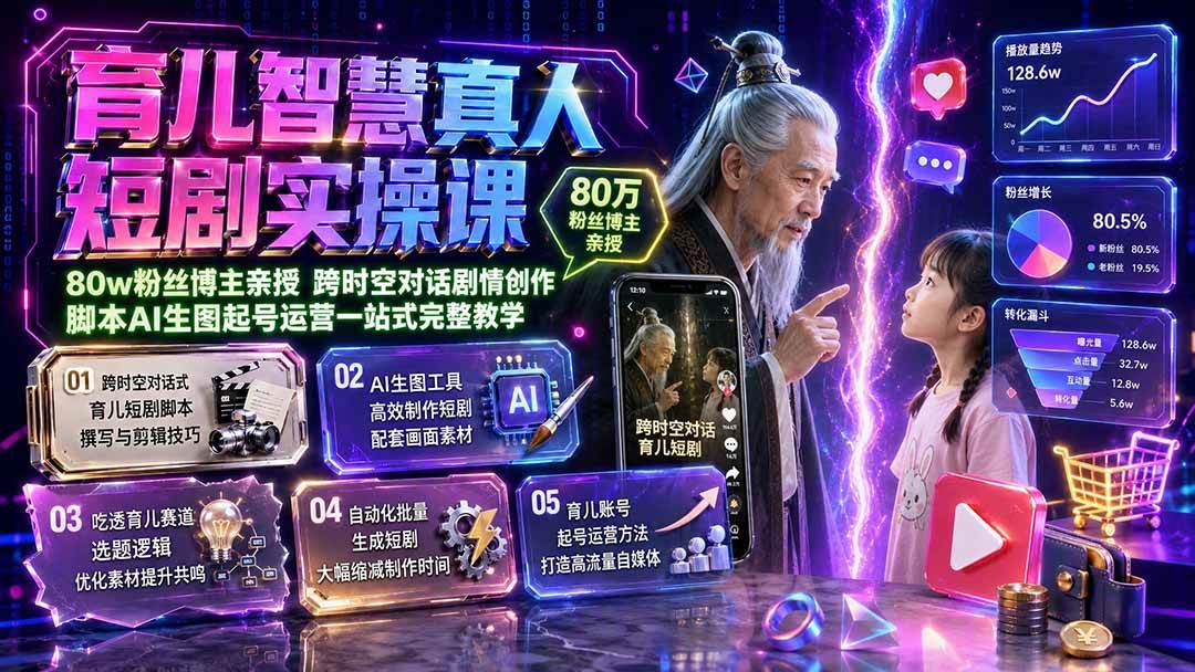 （19663期）育儿智慧真人短剧实操课｜80w粉丝博主亲授，跨时空对话剧情创作，脚本AI生图起号运营一站式完整教学-易工具